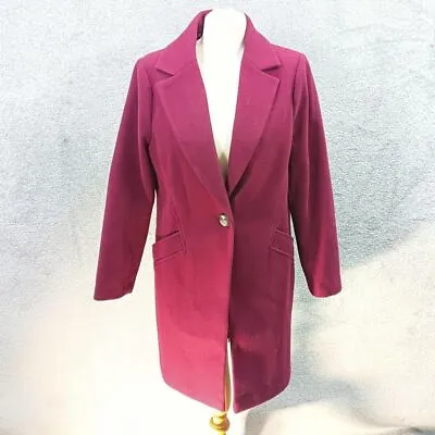 Buy George Burgundy Wooly Coat Longline Trench Bnwt One Button Y2k Uk 12 • 24.99£