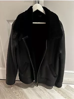 Buy Men's B3 Black Fur Shearling Sheepskin Leather Jacket Bomber Pilot   Large • 200£