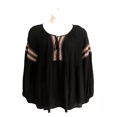 Buy Old Navy Women's Peasant Blouse Size XXL Black Embroidered Boho Cottage Long Slv • 51.94£