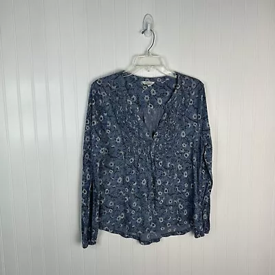 Buy Lucky Brand Top Large Blue Floral Long Sleeve Boho Peasant Casual Women  • 18.90£