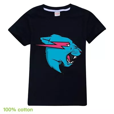 Buy Kids Mr Beast Lightning Cat Short Sleeve T-shirt Youtuber Merch Gamer Tops Gifts • 2.99£