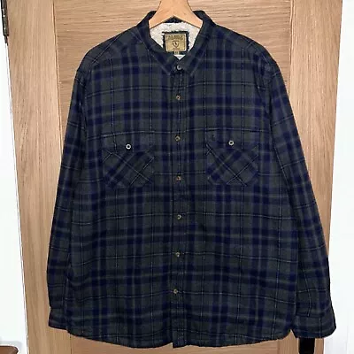 Buy PG Field Flannel Over Shirt Sherpa Fleece Lined Plaid Lumberjack Navy Green XL • 2.20£