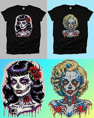 Buy Marilyn Monroe Bettie Page Pin Up 50s 60s Zombie Goth Men Print Woman Tshirt UK • 12.99£