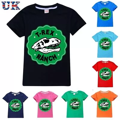 Buy Kids Boys T-REX RANCH Print 100% Cotton T-shirt Casual Short Sleeve Tops Tee UK • 8.69£