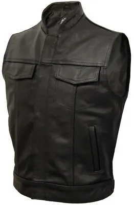 Buy Mens Leather Motorcycle Biker Waistcoat Black JAX Anarchy Gilet Vest Cut Off • 59.99£