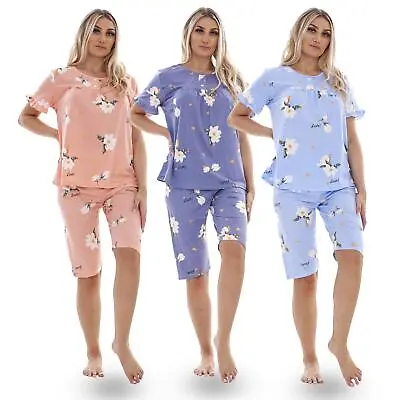 Buy Ladies Capri Pyjama Set Short Floral Short Sleeve Love Cropped PJs M To XXL • 12.95£