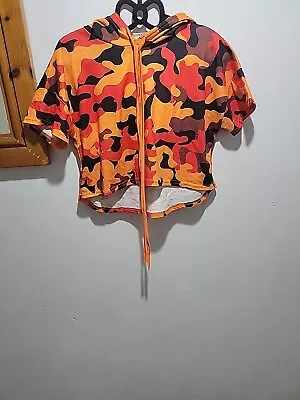 Buy Camouflage Orange Hooded Crop Top • 6.21£