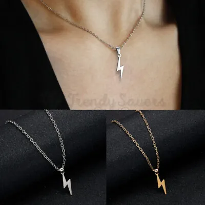 Buy Simple Cool Small Lightning Bolt Pendant 18ct Gold Plated Long Necklace Jewelry • 3.99£