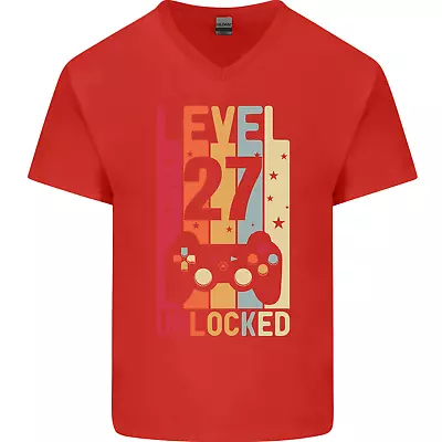 Buy 27th Birthday 27 Year Old Level Up Gamming Mens V-Neck Cotton T-Shirt • 9.99£