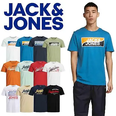 Buy Mens Jack & Jones Logo Printed T Shirt Slim Fit Casual Short Sleeve Tee Shirt • 9.99£