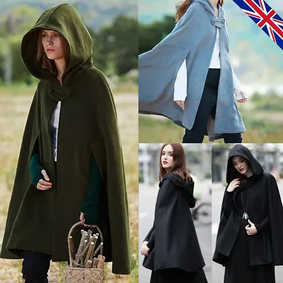 Buy Womens Cloak Vintage Hooded Coat Gothic Cape Poncho Autumn Casual Loose Coat -UK • 20.89£