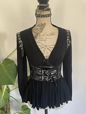 Buy Vintage 90s Fairy Goth Black Knit Frilly Ruffle Cardigan Jacket M • 21.71£