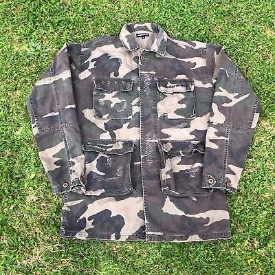 Buy MANIERE DE VOIR Men’s Camouflage Camo Utility Jacket Shacket XL Distressed • 39.99£