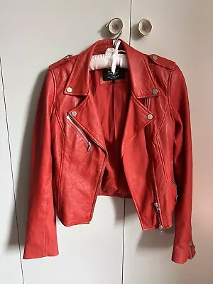Buy ZARA LEATHER COLLECTION Trafaluc Biker Jacket Red Leather XS • 20£