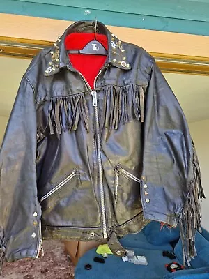 Buy Vintage 1970s Leather Jacket XL Biker Black Zip • 20£