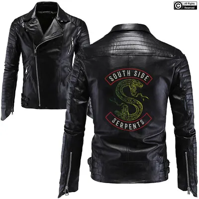 Buy Men's Black Southside Serpents Riverdale Classic Biker Genuine Leather Jacket • 999.99£