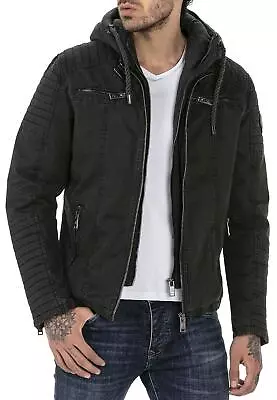 Buy Redbridge Men's Between-Seasons Biker Jacket Abnehm Sweat Hood 2in1 Look • 126.90£