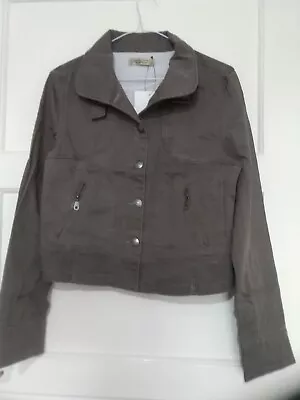 Buy COLLEZIONE Womens Denim Jacket Dark Taupe Size M 10-12 BNWT • 8.95£