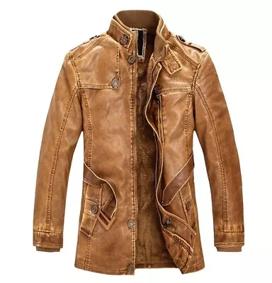 Buy Men's Genuine Leather Zippered Jacket - Slim Fit, Plush Lined, Adjustable Waist • 89£