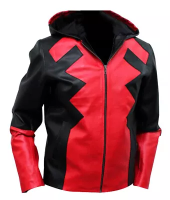 Buy Deadpool Ryan Reynolds Hooded Red Leather Jacket - Size XXLarge • 49.99£