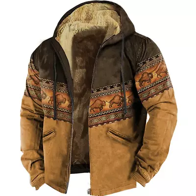 Buy Vintage Graphic Hoodie Jacked Western Cowboy Loose Indian Yellowstone Bison • 37.19£