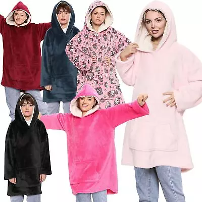 Buy Unisex Men Ladies Oversized Hoodie Plain Snuggle Blanket Super Soft Warm Fleece • 12.99£