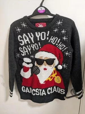 Buy Primark Kids Gangsta Claus Musical Christmas Xmas Jumper Grey Age 7-8 • 7.50£