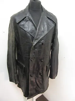 Buy Vintage 50's English Leather Trench Coat Jacket Size M Wool Lined • 99£