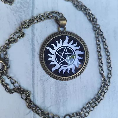 Buy SUPERNATURAL Pentagram/sun Necklace - Glass Pendant Gift/merch FREE POSTAGE • 3.99£