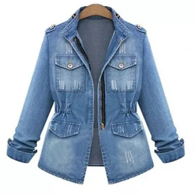 Buy Women's Ladies Denim Oversize Jeans Chain Jackets Pocket Coats Plus Size S-5XL • 18.59£