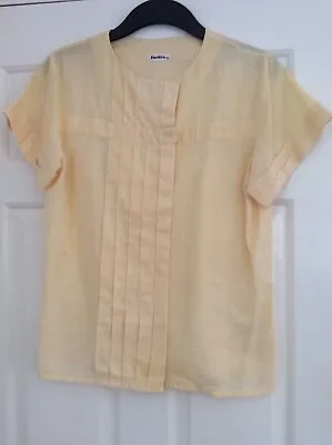 Buy Ladies Vintage 1980s Linen Blend Yellow Short Sleeve Shirt Blouse Size Small • 8.99£