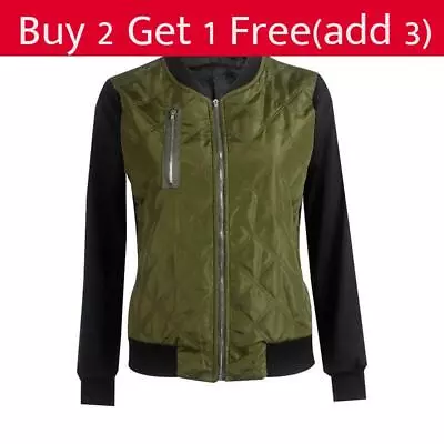 Buy Padded Classic Women Bomber Jacket Vintage Zip Biker Coat Outerwear Tops Stylish • 10.24£