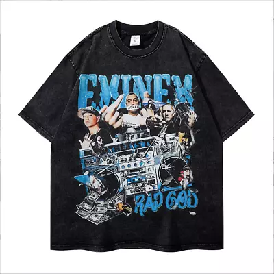 Buy 2024 New Tide Rap 2pac Eminem Wash Print Hip Hop Loose Short Sleeve T-Shirt • 24.96£