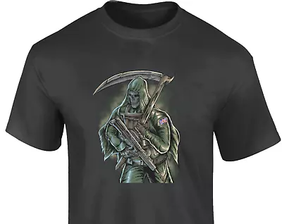 Buy GRIM REAPER T-Shirt,Top/Tee/ Biker/Soldier/Skull/Goth/Army Military Veteran Gun • 17.99£