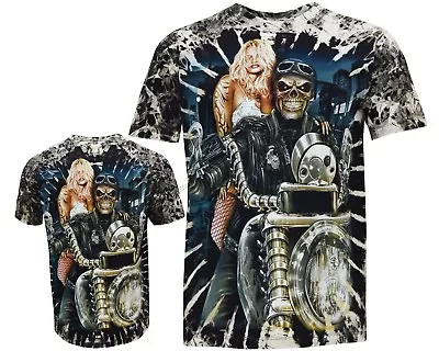 Buy Grim Reaper Biker Blond Lady Glow In The Dark Tattoo Tye Dye T- Shirt M - 3XL • 11.95£