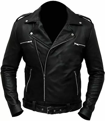 Buy Mens Real Genuine Leather Jacket Black Walking Dead Negan Jeffrey Dean Morgan • 43£