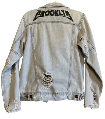 Buy CARBON Distressed Destroyed Brooklyn Light Wash Jean Jacket Zip Sleeves Sz S • 18.21£