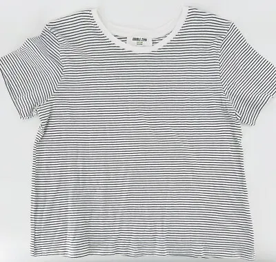 Buy Double Zero Women Striped White Black Short Sleeve T-Shirt Large • 5.72£