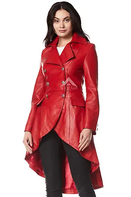 Buy EDWARDIAN Ladies Real Leather Jacket Red Washed Laced Back Gothic Coat 3492 • 151.68£
