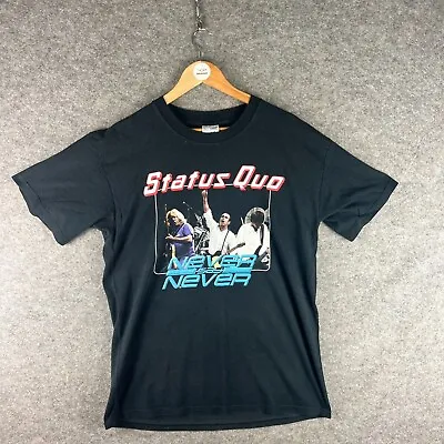 Buy Vintage Status Quo Shirt Mens Large Black 2001 Never Say Never Tour Screen Stars • 9£