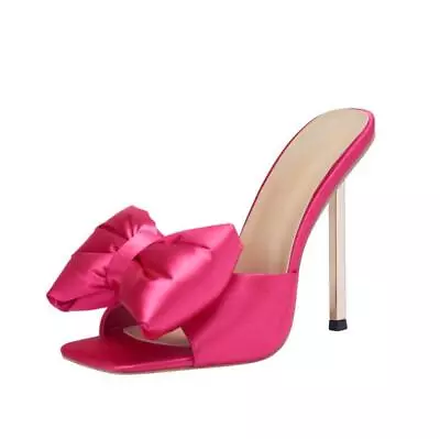 Buy Women's Rose Big Bow Knot Decor Open Toe High Stilettos Heels Sandals Slippers • 69.11£