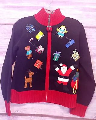 Buy Ugly Christmas Sweater Karen Scott Petites PS Petite Small Red Black Acrylic Zip • 27.98£