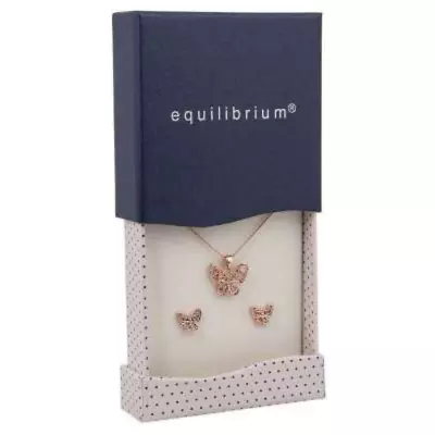 Buy Equilibrium Rose Gold Plated Filigree Butterfly Design Necklace & Earrings Set • 18.99£