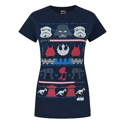 Buy Star Wars Womens/Ladies Dark Side Fair Isle Christmas T-Shirt NS4237 • 14.15£