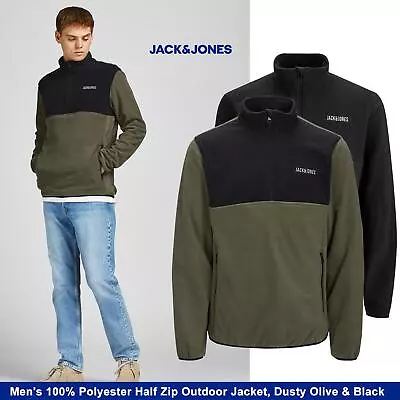 Buy Jack & Jones Men's 100% Polyester Half Zip Outdoor Jacket Black Or Dusty Olive • 14.99£