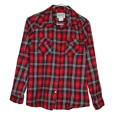 Buy Overdrive Clothing Womens Large Fitted Red Black Plaid Button Flannel Shirt • 12.54£