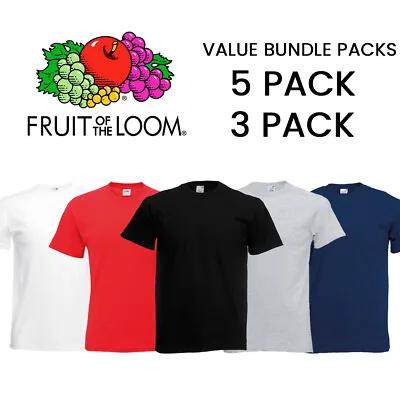 Buy 5 & 3 Pack Fruit Of The Loom Unisex Plain Cotton Short Sleeve T-Shirt Tops Bulk • 23.45£