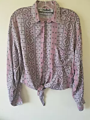 Buy Vintage 90s Rework Shirt Tie Front Sz 14 16 Pink Grey Stripe Abstract • 10£