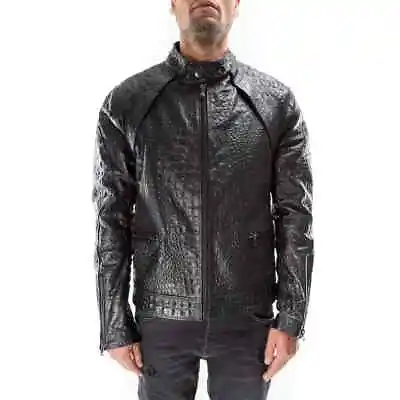 Buy BLACK ALLIGATOR CROCODILE Embossed Textured On Genuine Goatskin Leather Italian • 199£