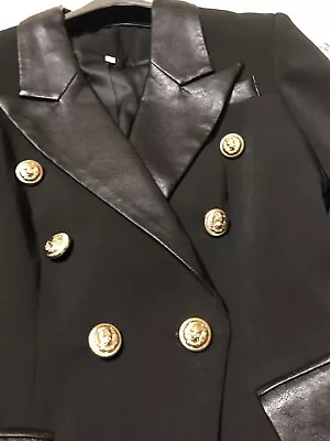Buy Women’s Black Blazer With Faux Leather Trims And Gold Buttons BNWOT £25 Small • 25£